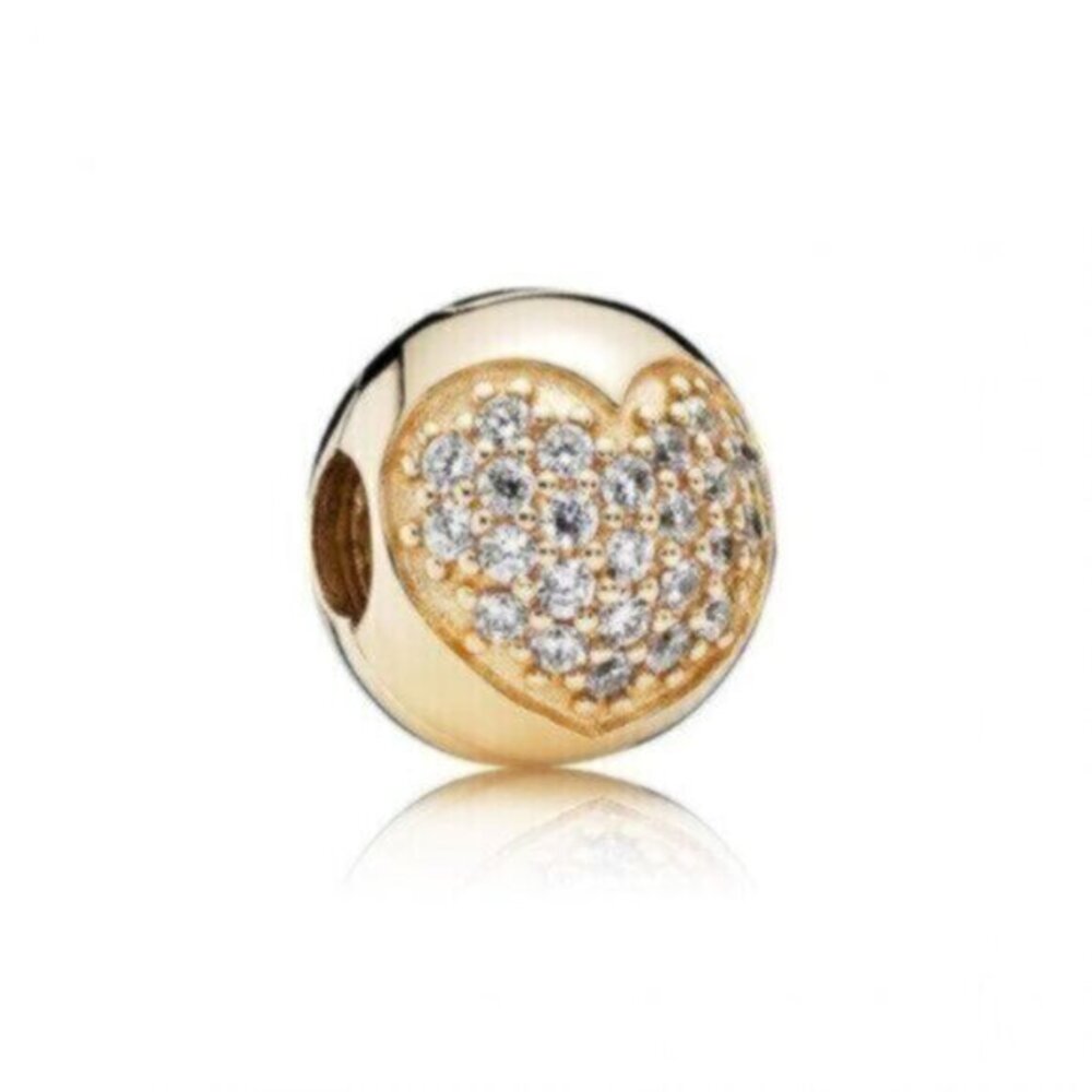 Pandora Gold Heart Pavé Charm with Clear Stones